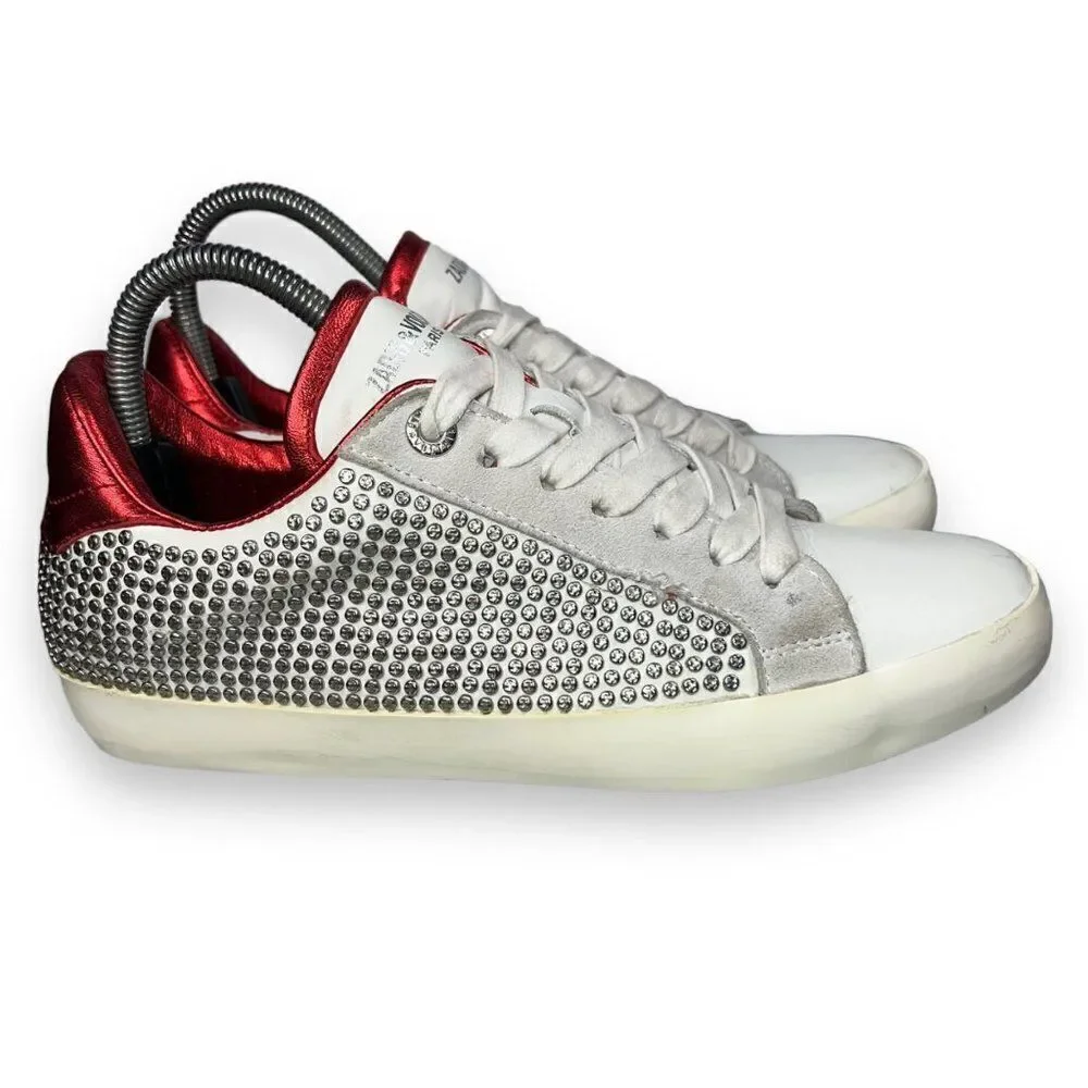 Zadig & Voltaire Stud Casual Leather Sneakers White / Red‎ / Silver Women's 39 - Picture 4 of 11